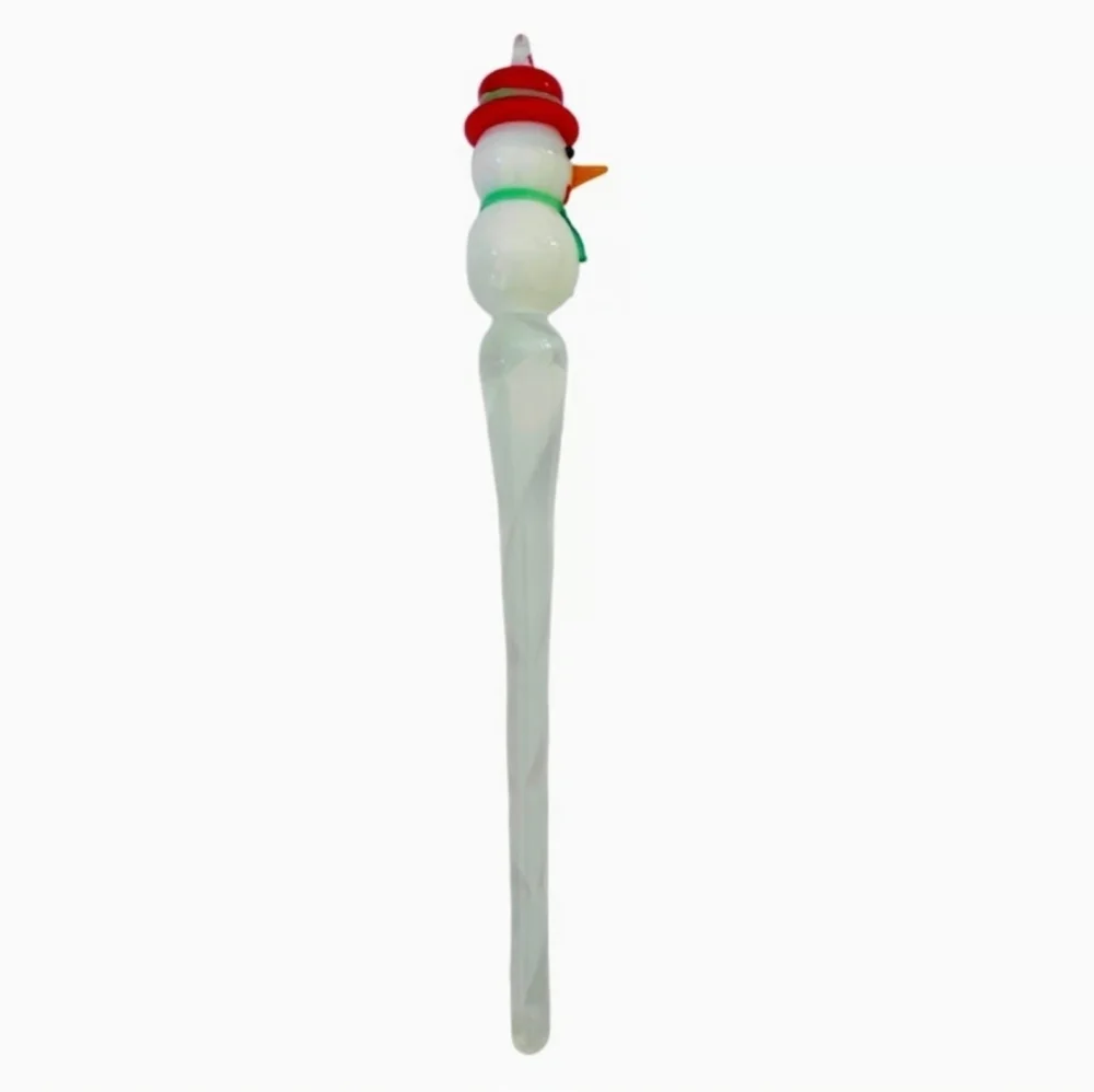 Glass Snowman Teardrop Ornament 6.5” Red White Green Holiday Christmas Decor